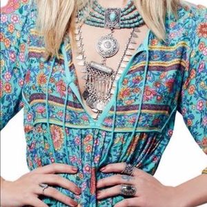 Bohemian long sleeve tassel print dress